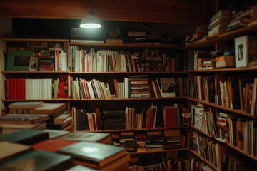 A study room, filled with books, shelves, and boxes, for study and research