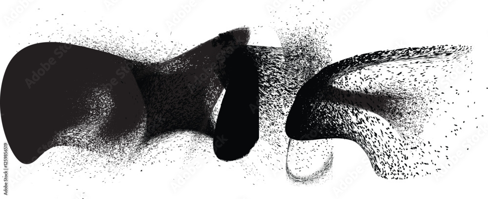 Poster sprayed black shapes composition .graffiti art design . noise textured shapes . spray effect .grunge