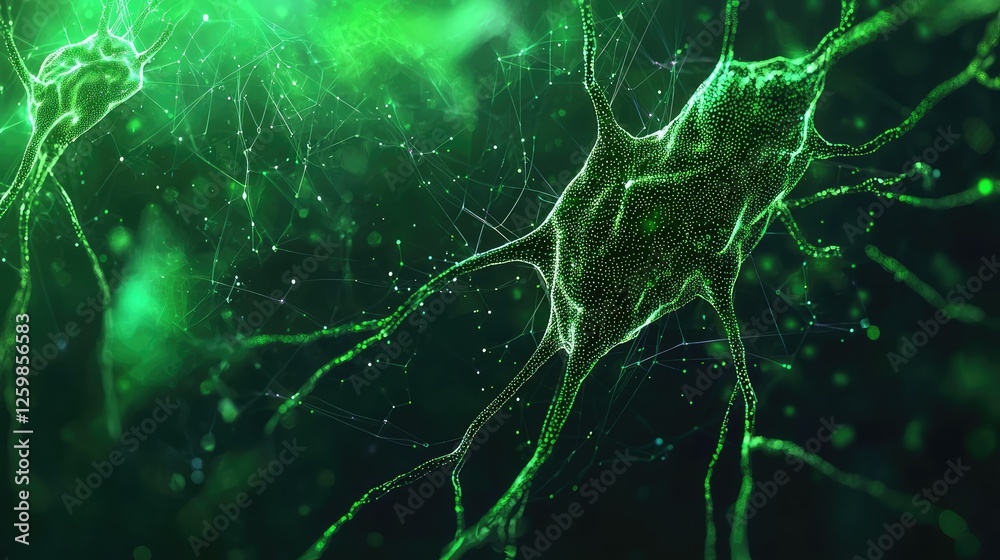 Poster artificial intelligence brain structure formed from interconnected nodes and futuristic circuits.