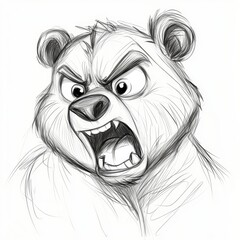 a pencil sketch of a  bear with an angry expression on its face against a white background