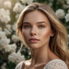 Obraz premium young lady looking georgous background flower decoration