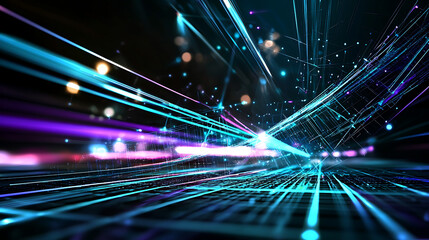 A colorful, abstract image of a cityscape with a bright blue sky. generated using AI