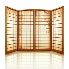 Elegant Japanese Style Room Divider with Shoji Panels and Nature Motifs in Warm Tones