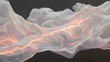Fototapeta premium Abstract digital art piece that appears to be made up of wavy lines and curves. the lines are in a gradient of light pink and orange colors, creating a wave-like pattern.