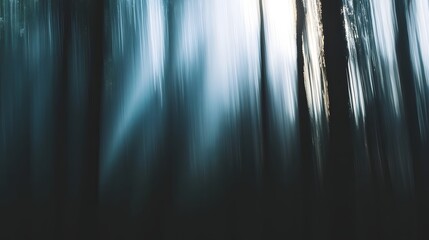 Abstract and mystical blurred landscape of a dark forest with towering evergreen trees in a mysterious moody and serene atmosphere  Tranquil and captivating natural background with a dreamlike