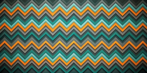 Geometric chevron pattern with vibrant turquoise and orange hues set against a dark grey background, digital illustration, colors