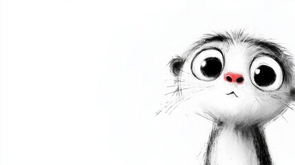 Fototapeta premium a black and white drawing of a meerkat with big eyes against a white background