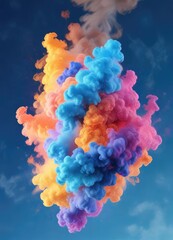 Fototapeta premium Swirling vortex of colorful smoke amidst a blue sky , swirling, colorful mist, vortex