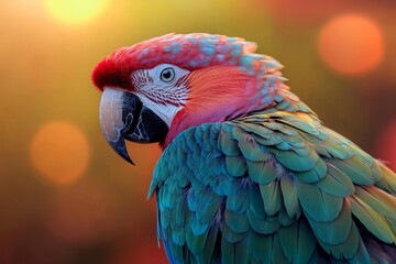 Fototapeta premium In a lively setting filled with heart shapes, a colorful parrot is prominently displayed