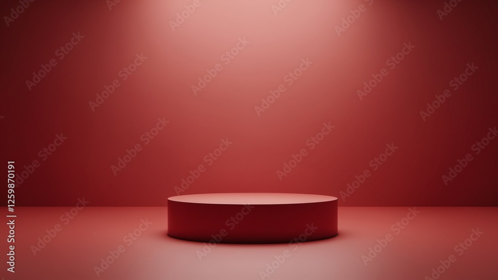 Aufkleber Pedestal of platform display with modern stand podium on red room background. Blank Exhibition stage backdrop or empty product shelf. 3D rendering