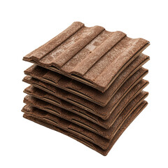 Stacked Brown Roofing Tiles on a White Background for Home Construction or Renovation Projects
