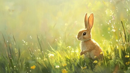 Obraz premium Adorable Bunny in a Sunny Meadow