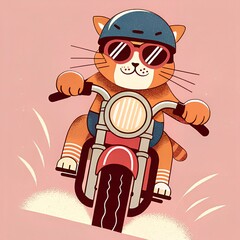 Naklejka premium a digital illustration of a cat riding motorcycle