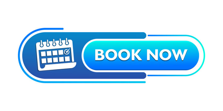 Book now button with calendar icon. Reservation symbol. Book now text web template. Modern web Banner template.