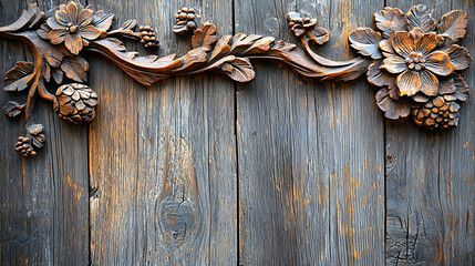 A wooden frame with a floral design and a brown border. generated using AI