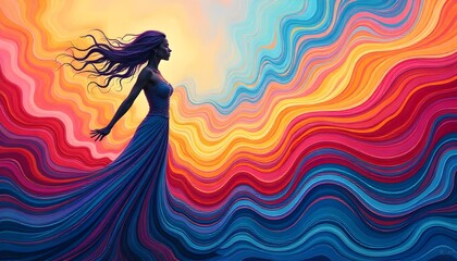 international women's day An abstract representation of feminine energy, using flowing lines, vibrant colors, and organic shapes to convey strength, resilience, and creativity