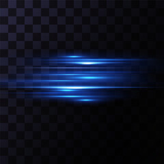 Neon lines moving light effect. Horizontal lines. Speed ​​effect on a transparent background.