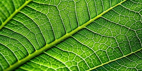 Obraz premium Close-up of a green leaf with intricate venation patterns and subtle texture details, green leaf