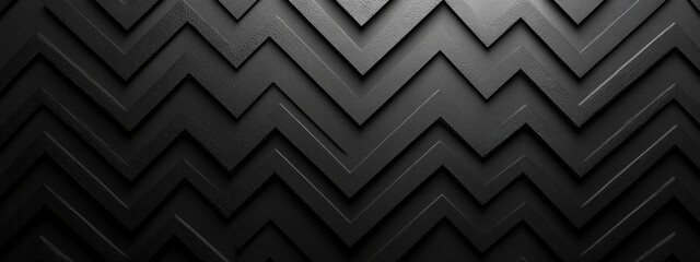Minimalist abstract wallpaper with a zigzag pattern on a black background. Banner template with white space for text, suitable for modern and professional design uses.