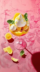 a glass filled with a lemon and a lemon slice | A high-quality stock photo, perfect for food blogs, menus, and advertising.