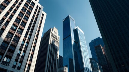 Graceful and elegant cityscape of towering skyscrapers, focusing on refined architectural
