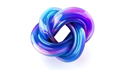 Abstract trefoil knot rendered with glossy blue and purple material