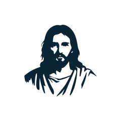 Face of Jesus Christ with Crown of Thorns, Flat Design Isolated vector