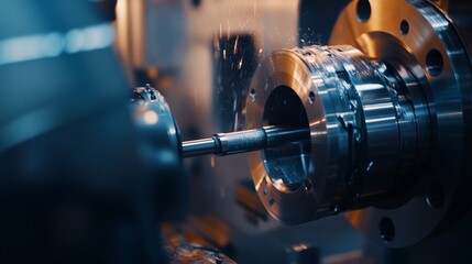 Precision engineering workshop. Technicians crafting intricate machine parts. Emphasizing accuracy and detail in engineering. Ideal for technical industry publications.