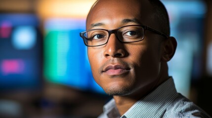 Obraz premium Professional Man in Glasses with Serious Expression in Office