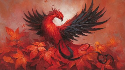 Majestic Mythical Phoenix Bird Soaring in Fiery Flames