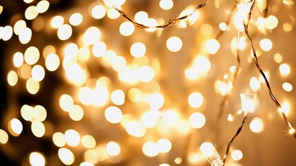An abstract image with lots of soft, defocused lamps with white and gold lighting, which will create a warm atmosphere. the bokeh effect