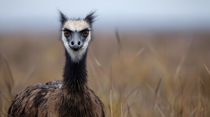 Australian emu portrait in field