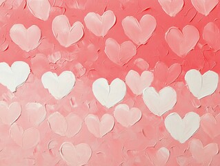 repeating background in the form of a cartoon heart, colors light pink and white, with a putty texture