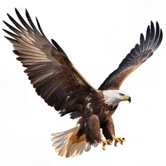 Obraz premium Majestic Bald Eagle in Flight Wings Spread Wide Isolated on White Background