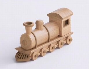 3D charming wooden toy train ready for an imaginary journey