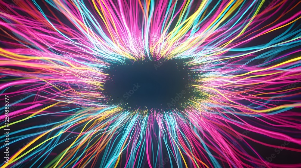Wall mural abstract colorful lines radiate from a dark central void space