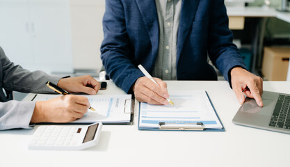  Business team meeting present.professional investor working with  Finance managers task