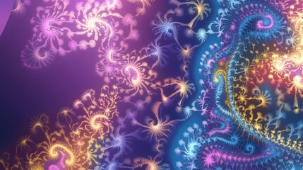 Abstract fractal art features intricate swirls and vibrant coloration