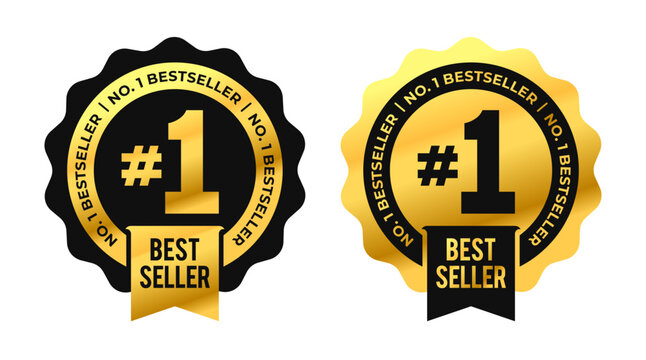 Number 1 Best seller vector badges with ribbon. Luxury elegant black and gold labels. For icon, logo, sign, seal, symbol, stamp, sticker. Vector illustration