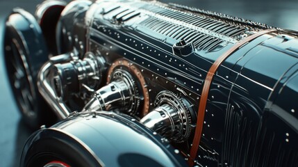Fototapeta premium Vintage Classic Car Engine Close-Up: A Timeless Masterpiece of Automotive Engineering