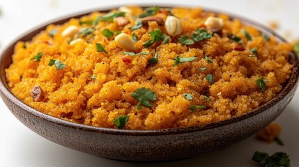 Spicy carrot halwa bowl, close-up, studio, food blog