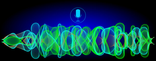 Voice Recognition with a microphone and sound waves - illustration