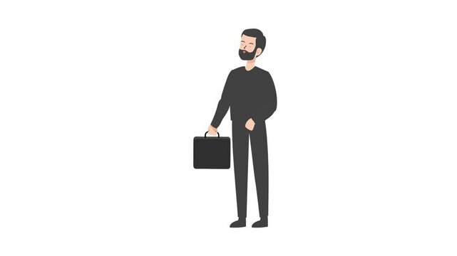 Business man vector characters set. Cartoon character creation of male office person holding briefcase and talking for presentation with different pose and gestures. Vector illustration animatiom