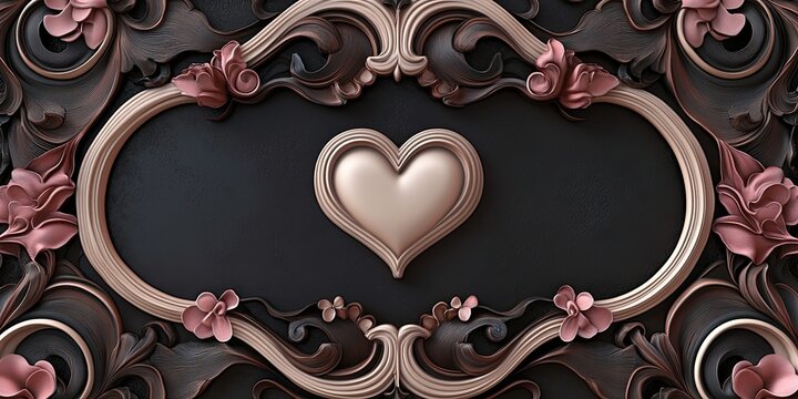 Ornate frame with a rose gold heart and floral details