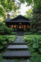 Fototapeta premium Cozy house nestled amongst trees, creating a relaxing and inviting atmosphere