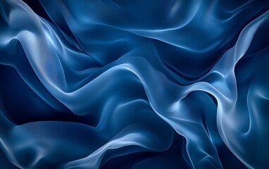 Obraz premium Deep blue flowing fabric folds, dark background. Use fashion, design, background