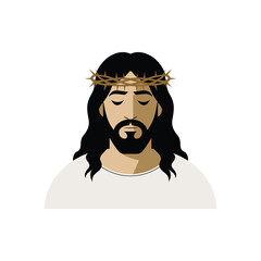 Face of Jesus Christ with Crown of Thorns, Flat Design Isolated vector