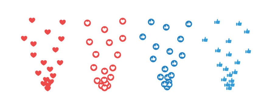 Flying like icon set social media. Thumb up reaction emoji network comment vector logo love marketing like icon