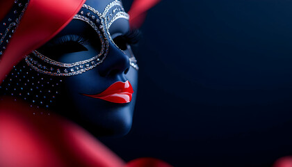 Fototapeta premium A masquerade mask with red lips, silk, and ornate decorations for celebration use