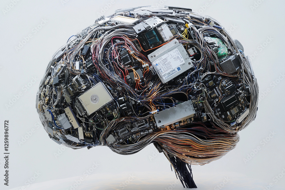 Fototapete futuristic brain design featuring circuit board elements merging technology with organic structure